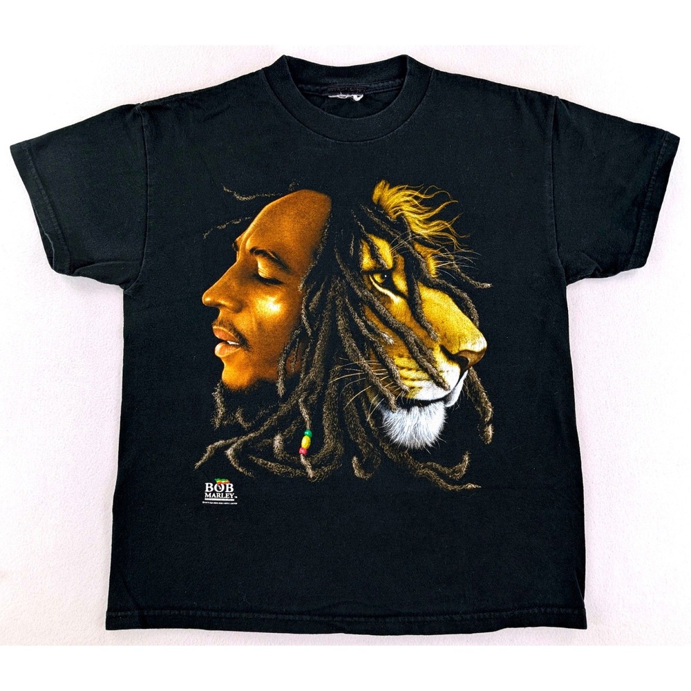 Vintage Y2K Bob Marley Lion Dreadlocks Graphic T-Shirt Mens S Black